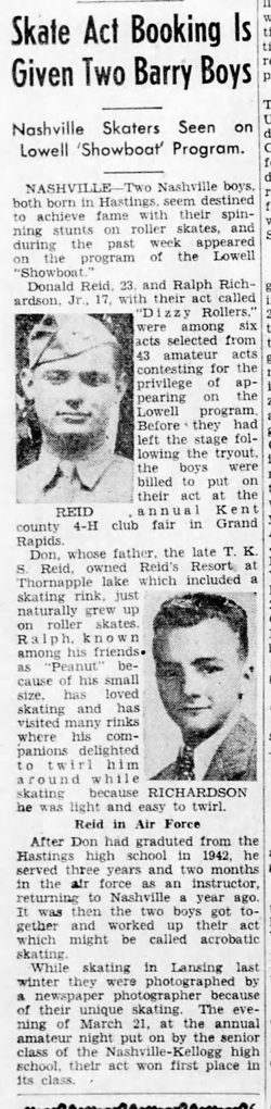 Reids Resort Thornapple Lake (Coles Landing) - 1947 ARTICLE MENTIONING OWNER AND HIS SON